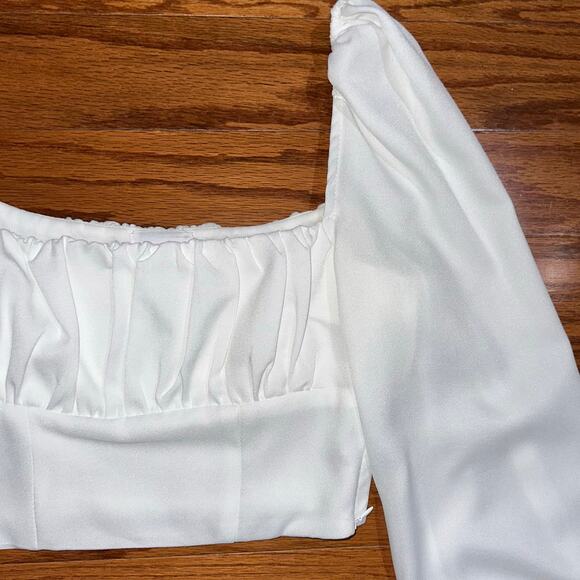 Princess Polly Ariah White Long Balloon Sleeve Milkmaid Crop Top Size 4 - Picture 10 of 16